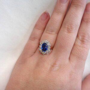 Quality Sapphire & Diamond Cluster Ring 18ct Yellow Gold - Size M 1/2 (US 6.5) (S8465) - Image 5