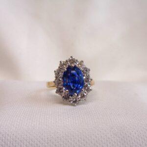 Quality Sapphire & Diamond Cluster Ring 18ct Yellow Gold - Size M 1/2 (US 6.5) (S8465) - Image 7
