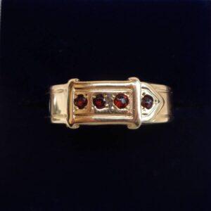Vintage C.1968 Garnet Buckle Ring 9ct Yellow Gold - Size W (S8564) - Image 1