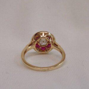 Art Deco Style Ruby and Diamond Cluster Ring 14ct Yellow Gold - Size N 1/2 (S8555) - Image 5