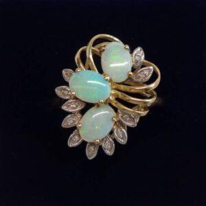 Unique Opal and Diamond Ring 9ct Yellow Gold - Size S (S8565) - Image 1