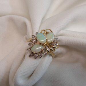Unique Opal and Diamond Ring 9ct Yellow Gold - Size S (S8565) - Image 4