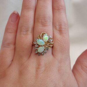 Unique Opal and Diamond Ring 9ct Yellow Gold - Size S (S8565) - Image 7