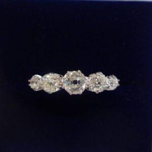 Antique 1.00ct Five Stone Diamond Ring Platinum - Size N (US 6.75) (S8549) - Image 1