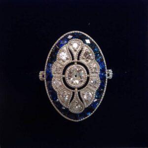 Art Deco Style Sapphire and Diamond Platinum Ring - Size M (S8551) - Image 1