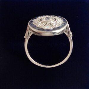 Art Deco Style Sapphire and Diamond Platinum Ring - Size M (S8551) - Image 3