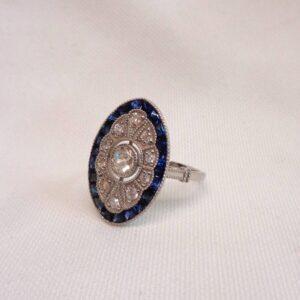 Art Deco Style Sapphire and Diamond Platinum Ring - Size M (S8551) - Image 4