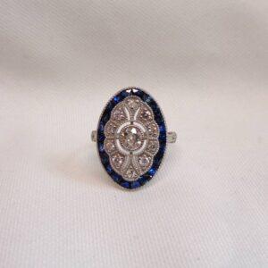 Art Deco Style Sapphire and Diamond Platinum Ring - Size M (S8551) - Image 5