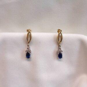 Sapphire and Diamond Drop Studs 9ct Gold - Length 27mm (S8485) - Image 1