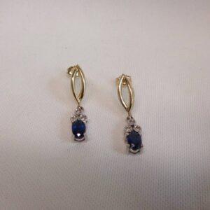 Sapphire and Diamond Drop Studs 9ct Gold - Length 27mm (S8485) - Image 4