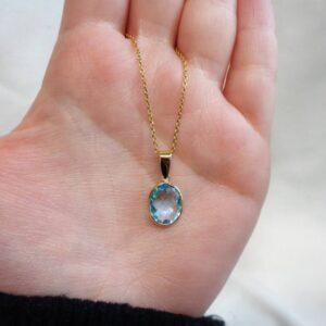 Stunning Blue Topaz Pendant in 18ct Yellow Gold - Length 20in (S8522) - Image 7