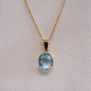 Stunning Blue Topaz Pendant in 18ct Yellow Gold - Length 20in (S8522)