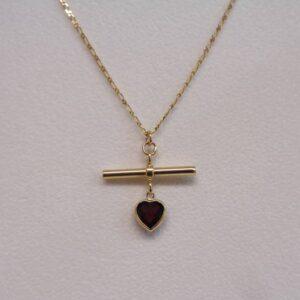 Vintage C.1987 Garnet T-Bar Pendant 9ct Gold - Chain 16in (S8621)