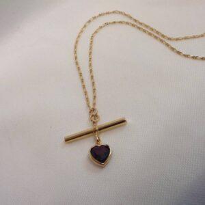 Vintage C.1987 Garnet T-Bar Pendant 9ct Gold - Chain 16in (S8621) - Image 3