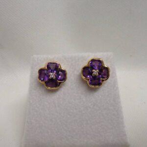 Vintage C.1996 Amethyst and Diamond Stud Earrings 18ct Gold (S8622) - Image 1