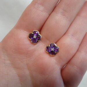 Vintage C.1996 Amethyst and Diamond Stud Earrings 18ct Gold (S8622) - Image 6