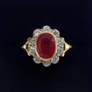 Quality Ruby & Diamond Cluster Ring 18ct Yellow Gold - Size N (US 6.75) (S8476) - Image 1