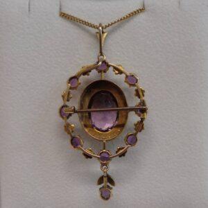 Antique Victorian Amethyst and Seed Pearl Pendant/Brooch 15ct Gold - Pendant 60mm x 30mm - Chain 18ct/18in - S8248 - Image 2