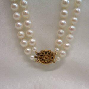 Incredible Two Row Cultured Pearl with Amethyst and Pearl 9ct Clasp - Length 22 1/2in (S7657) - Image 2