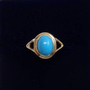 Turquoise Ring 9ct Yellow Gold - Size M 1/2 (S8602) - Image 1