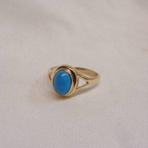 Turquoise Ring 9ct Yellow Gold - Size M 1/2 (S8602) - Image 4