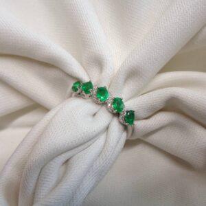 Emerald and Diamond Ring 18ct White Gold - Size O (A1186) - Image 4