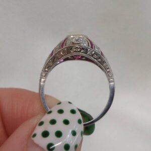 Art Deco Style Ruby and Diamond Cluster Ring Platinum - Size M (S8552) - Image 3