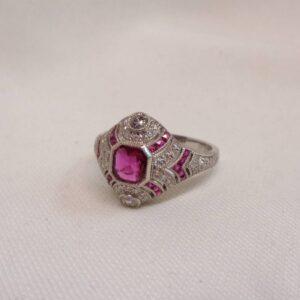 Art Deco Style Ruby and Diamond Cluster Ring Platinum - Size M (S8552) - Image 4