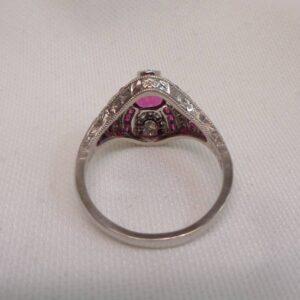 Art Deco Style Ruby and Diamond Cluster Ring Platinum - Size M (S8552) - Image 5