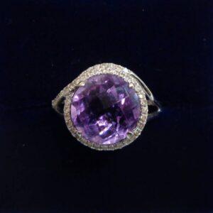 Stunning Amethyst And Diamond Ring 14ct White Gold - Size L 1/2 (S8606) - Image 1