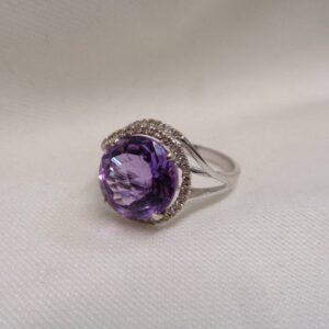 Stunning Amethyst And Diamond Ring 14ct White Gold - Size L 1/2 (S8606) - Image 4