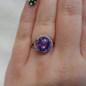 Stunning Amethyst And Diamond Ring 14ct White Gold - Size L 1/2 (S8606) - Image 7