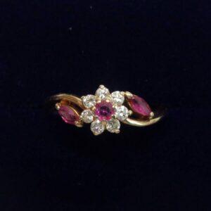 Stunning Ruby and Diamond Flower Cluster Ring - Size M 1/2