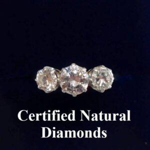 Antique 1.10ct Three Stone Diamond Ring 18ct Gold & Platinum - Size M 1/2 (S7974) - Image 1