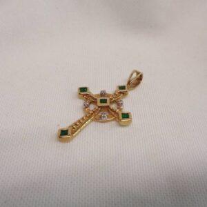 Beautiful Emerald and Diamond Celtic Cross Style Pendant 9ct Yellow Gold - Length 35mm (A1224) - Image 3