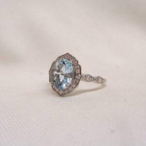Fancy Aquamarine and Diamond Cluster Ring in Platinum - Size N 1/2 (A1150) - Image 4