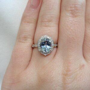 Fancy Aquamarine and Diamond Cluster Ring in Platinum - Size N 1/2 (A1150) - Image 6
