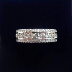 1.00ct Diamond Three Row Band 14ct White Gold - Size O 1/2 (A1209)