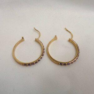 Tanzanite Hoop Earrings 9ct Yellow Gold - Diameter 28mm (A1331) - Image 3