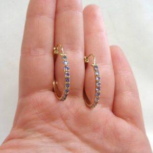 Tanzanite Hoop Earrings 9ct Yellow Gold - Diameter 28mm (A1331) - Image 5