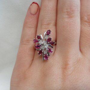 Unique Ruby and Diamond Cluster Ring 14ct White Gold - Size N (A1327) - Image 6