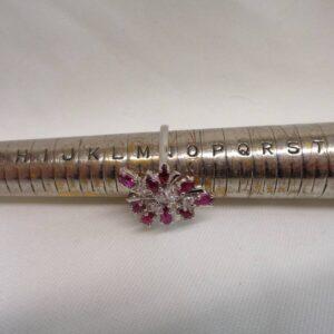Unique Ruby and Diamond Cluster Ring 14ct White Gold - Size N (A1327) - Image 7