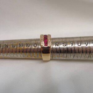 Solid Three Row Ruby and Diamond Ring 14ct Yellow Gold - 10.1g - Size P (A1130) - Image 7