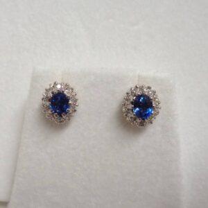 Sapphire and Diamond Cluster Stud Earrings 9ct White Gold (A1459) - Image 1