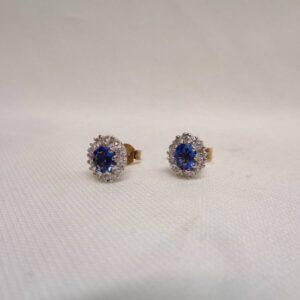 Sapphire and Diamond Cluster Stud Earrings 9ct White Gold (A1459) - Image 2