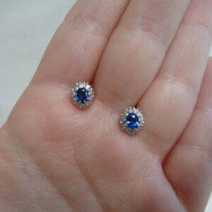 Sapphire and Diamond Cluster Stud Earrings 9ct White Gold (A1459) - Image 6