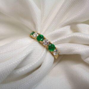 Emerald and Diamond Half Eternity Ring 18ct Yellow Gold - Size N (A1193) - Image 4
