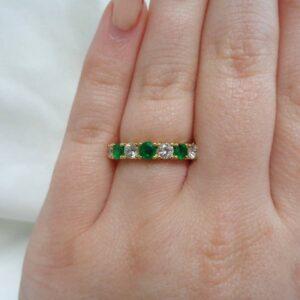 Emerald and Diamond Half Eternity Ring 18ct Yellow Gold - Size N (A1193) - Image 6