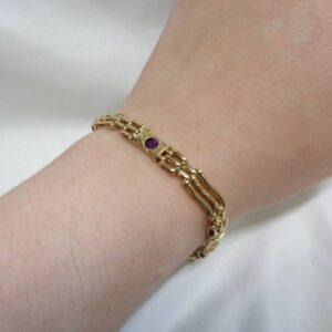 Vintage Fancy Amethyst Bracelet 9ct Yellow Gold - Length 8inch (A1071) - Image 7