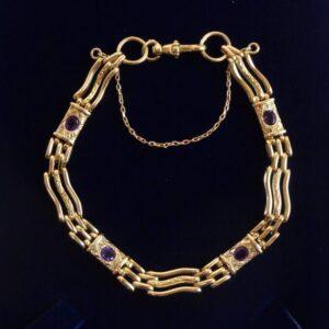 Vintage Fancy Amethyst Bracelet 9ct Yellow Gold - Length 8inch (A1071)